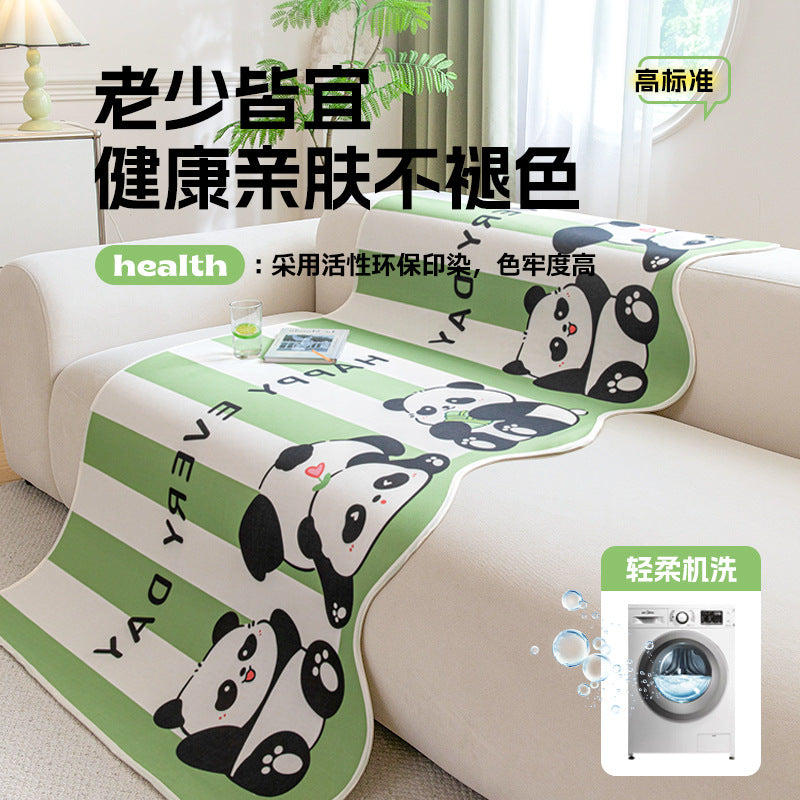 卡通熊猫冰丝沙发垫夏用固定防滑直排坐垫夏季2025新款沙发凉席垫