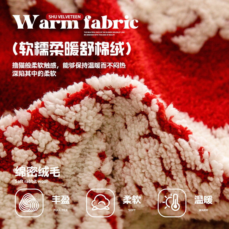 严选新年喜庆沙发套罩全包万能毛绒沙发笠冬季裙边通用防猫抓保护