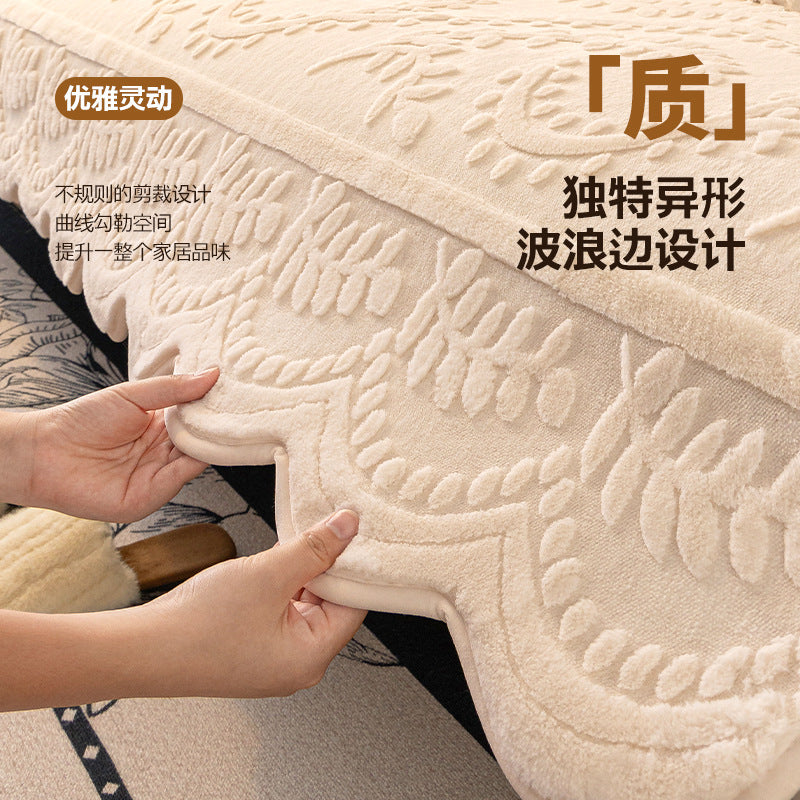 法式奶油风兔绒沙发垫秋冬加厚保暖毛绒坐垫2025新款防滑套罩盖布