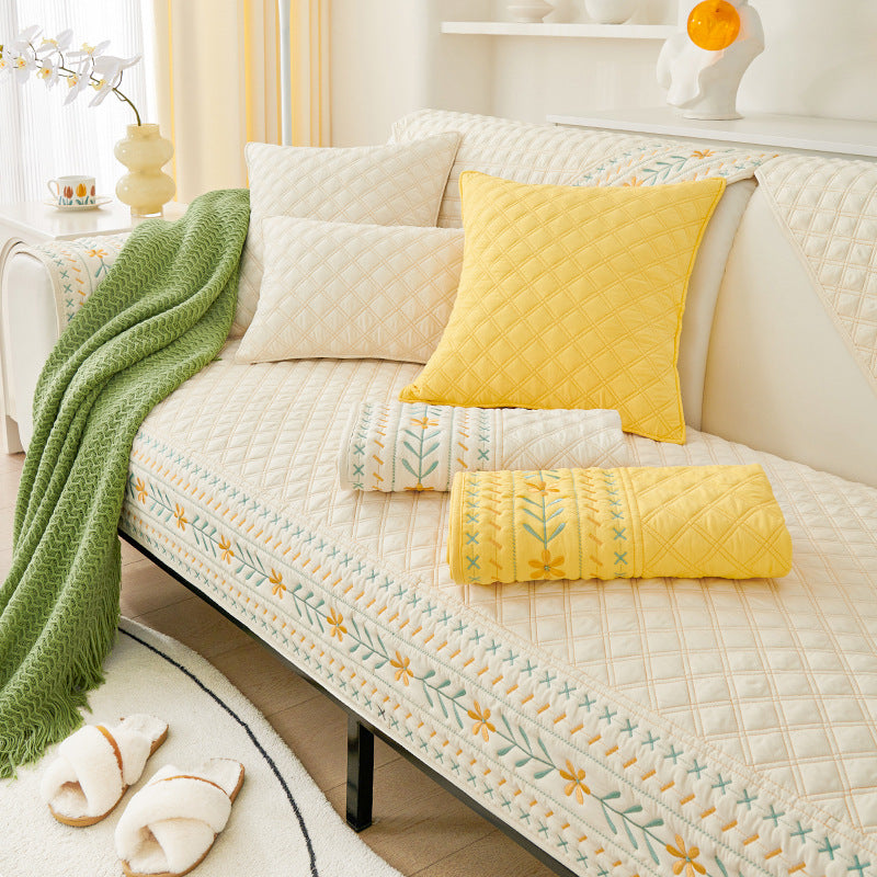 Cream wind sofa cushion washed cotton four seasons universal new 2025 sofa backrest cover towel non-slip dust-proof sofa cover.