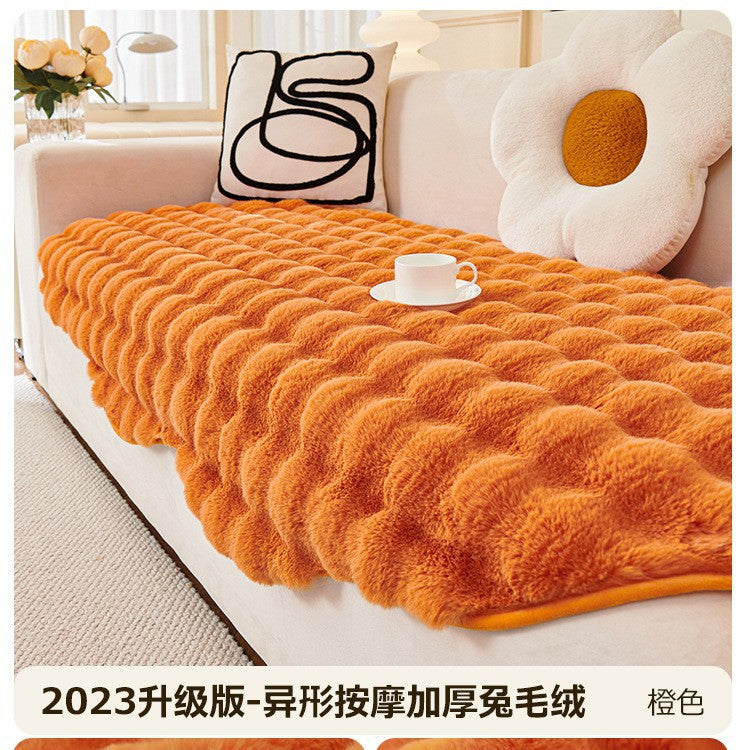 严选异形兔兔绒皮沙发垫新款冬季加厚防滑坐垫高级感弹力套罩盖布