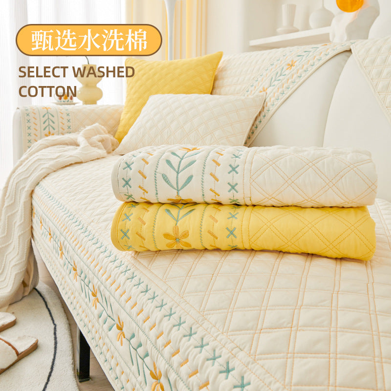 Cream wind sofa cushion washed cotton four seasons universal new 2025 sofa backrest cover towel non-slip dust-proof sofa cover.