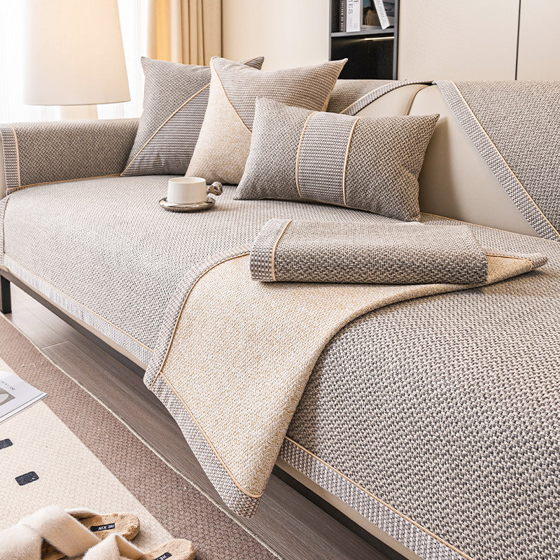 Japanese-style woven linen-like sofa cushion four seasons general non-slip sofa cover cover new 2025 backrest cover towel.