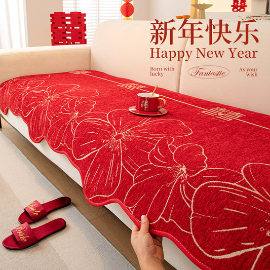 严选新年喜庆沙发垫子新款四季通用直排异形沙发坐垫红色结婚盖布